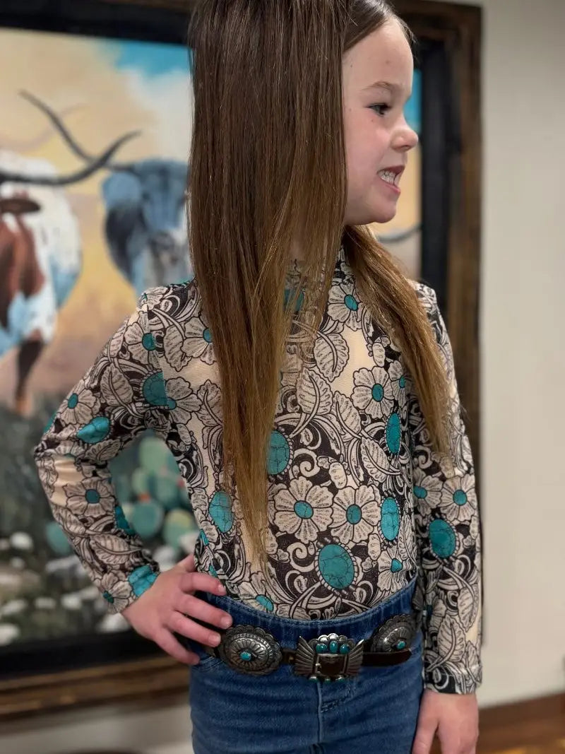 Turquiose and Conchos Little Girls Mesh Top
